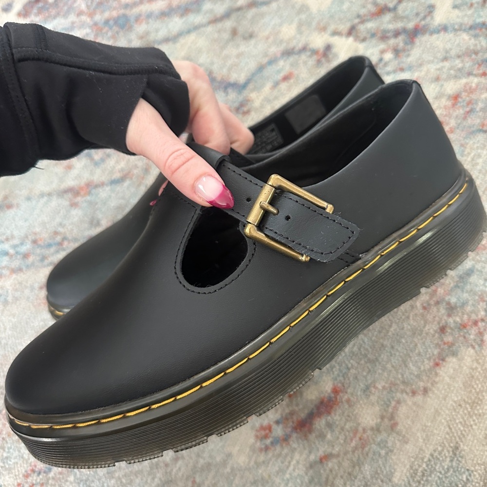 Doc Martens Black Mary Jane Loafer Flats with Gold Buckle